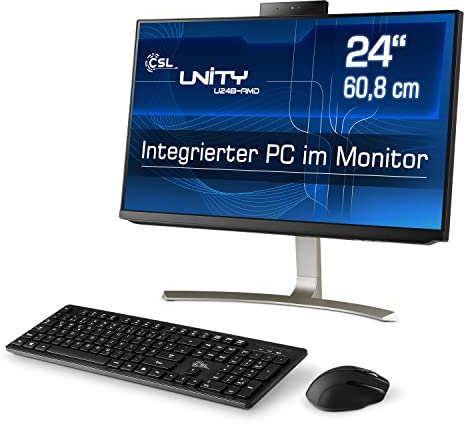 All-in-One-PC CSL Unity U24B-AMD, 60,5 cm (23,8 Zoll, 1920x1080 Full HD) - Leistungsstarker AIO (AMD Ryzen 5 5600G CPU 6x3900 MHz, 500 GB SSD, 16 GB DDR4-RAM, Windows 11 Pro), schwarz