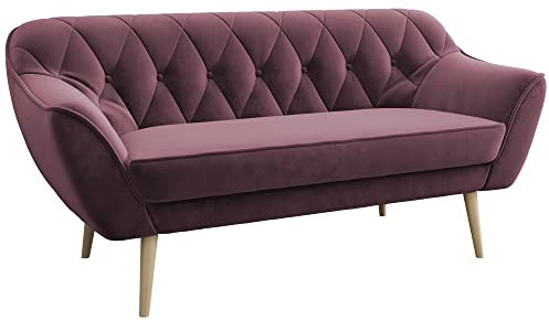MKS MEBLE Sofa Rosa - Moderne Sofa - Skandinavische Deko Polstersofa - Pirs Loungesofa - DREI Personen Rosa