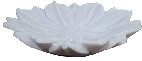 Purpledip Plato de mármol en diseño de flor de loto: pieza de exhibición de decoración vintage, 6 pulgadas (12593)