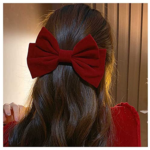 Inilbran Vintage Satinschleife Haarspangen Große Samtschleife Haarspangen Winterband Schleife Haarspange Haarspange Französische Schleife Haarspange Dekorativer Haarschmuck für Frauen(Rot 2)