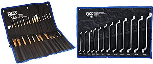 BGS 1650 | Meißel- und Durchschläger-Satz | 28-tlg. | CV-Stahl | Körner & 1214 | Doppel-Ringschlüssel-Satz | 12-tlg. | gekröpft | SW 6 x 7-30 x 32 mm | inkl. Tetron-Rolltasche | CV-Stahl