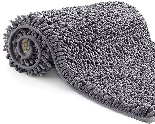 Tappeto Bagno in Microfibra, Tappeto Pelo Lungo 40x60 cm, Tappetini per WC, Morbido, Antiscivolo,Grigio scuro