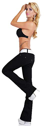 Damen Bootcut Jeans Hose Schlag Schlaghose Denim Stretch Gürtel XS-XL (as3, Alpha, m, Regular, Regular, WT369-Schwarz)