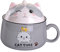 WHJY Niedliches Ramen-Schüssel-Set, Kitty Ramen Schüssel mit Deckel, mikrowellengeeignet, Ramen-Herd für Instant Ramen Nudeln Suppentassen mit Deckel - 1000 ml, Grau