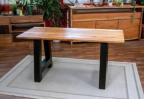 SAM Esstisch 160x85 cm Pascal, Akazienholz massiv + naturfarben, Esszimmertisch mit gerader Kante, Holztisch mit schwarzem A-Gestell, Industrial-Design, Tischplatte 26 mm