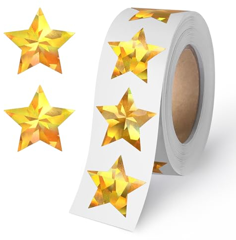 500 Stück holografische goldene Stern-Aufkleber für Kinder Belohnung, 2,5 cm selbstklebende metallische Glitzer Folien Stern Aufkleber