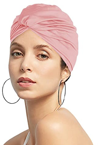 SJTJSPX Bonnet de Bain Femme Fille Bonnet de Natation Plissé en Tissu Turban de Natation Rétro Chapeaux de Bain Bonnet Plage pour Cheveux Longs Bonnet de Piscine Élégance Bonnet de Douche Non étanche