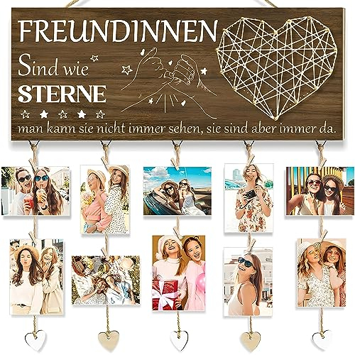 TUZHE Bilderrahmen Collagen Holz Photo Hanging Bilderrahmen Geschenke für Freundin DIY Kreative Bilderrahmen Hängende mit 5 Linien 10 Holzklammern Geburtstag Weihnachtsgeschenke für Schwester Frauen