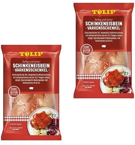 TULIP 2x 600 g Eisbein Schinkeneisbein | Tafelfertig Gegart Vakuumverpackt | Schweinehaxe mit Schwarte einfach im Backofen zubereitet in ca. 30-40 Minuten | Eisbeinfleisch Ohne Kühlung