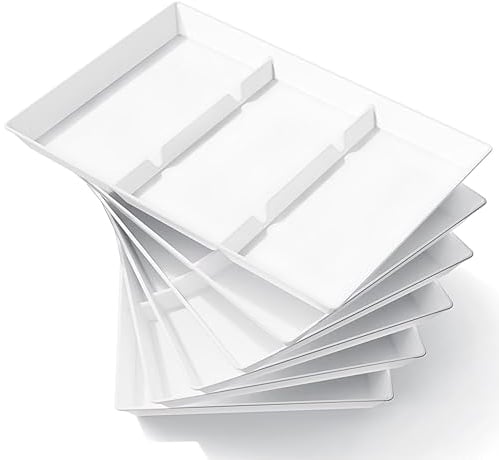 Lifewit Serving Tray Divided for Party Supplies, 6 PCS 15 x 10 Plastic Platters for Serving Food, White Reusable Tray for Veggie, Snack, Fruit, Cookies, Desserts in Kitchen/Pantry