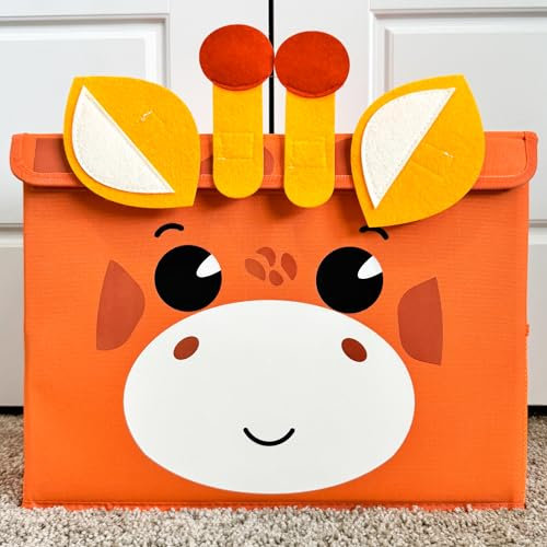 QUOKKA Spielzeug Aufbewahrungsbox für Jungen und Mädchen – 40x30x25 cm Spielzeugkisten für Kinder mit Giraffe -Zusammenklappbar – Griffe – Klappdeckel –Stoffbehälter für Spielzimmer
