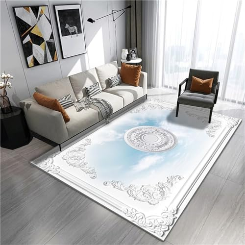 AU-OZNER Teppich Vintage Hellblauer Teppich, Rutschfester und leicht zu reinigender schalldichter Couchtisch-Teppichteppiche modern,hellblau,40x60cm