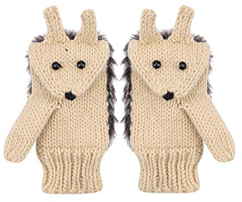 haozaikeji Cute Hedgehog Gloves Women Winter Knitted Mittens Thermal Furry Girls Cute Gloves Thicken Warm Cartoon Animal Mittens Soft Hand Warmer