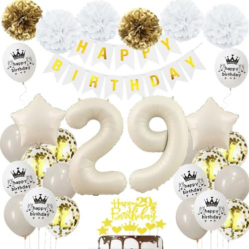 Geburtstagsdeko 29 Beige Gold, Luftballons 29 Geburtstag Frau Mann, Deko 29. Geburtstag Luftballons, Beige 29. Dekorationen, Sandweiß 29 Jahre Geburtstagsdeko, Luftballon 29