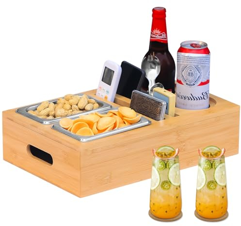 Couchbar mit Zwei Snackschalen, Console Bar, Sofa Organizer and Butler, Snackbox, Sofatablett, Weinregal, Snackschale, Snackhalter, Snackbar, Coachbar,Couch tablett, Snackspender