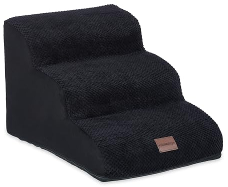 Relaxdays Hundetreppe 3 Stufen, für Hunde & Katzen, HBT: 33 x 41 x 54 cm, weiche Haustiertreppe, Bett und Couch, schwarz