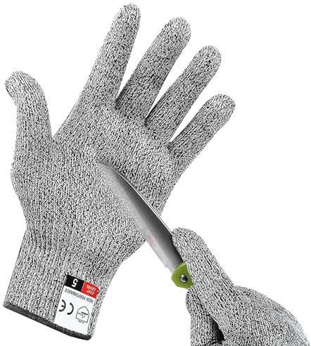 10 Pair Large Cut Resistant Gloves, Cut Proof Work Glove Level 5 Protection M for Kids&Adults, Wood Whittling Gloves Food Grade Safety Glove for Meat Cutting, Wood Carving, Shucking Fish (Gray)