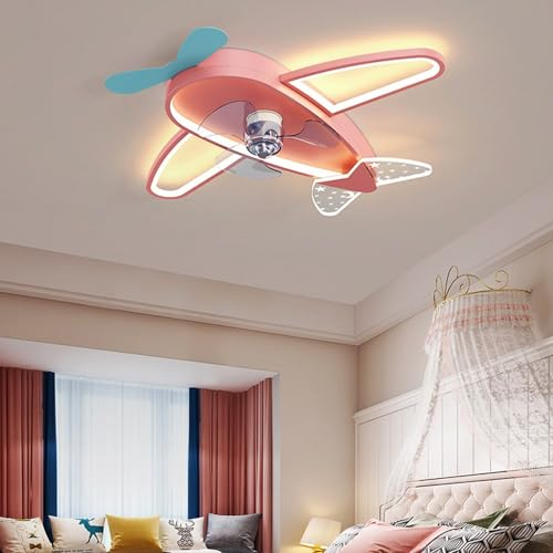 GMWSM LED Moderne Deckenventilator Mit Beleuchtung Leise Fan Deckenleuchte Timing Ventilator Deckenlampe Flugzeug Jungen Mädchen Kindergarten Babyzimmer Schlafzimmer Wohnzimmer (Color