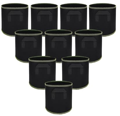 Lot de 10 pots en tissu de 15 l - Réutilisables - 15 l - Sac de plantation - Avec poignées (noir avec bord vert)