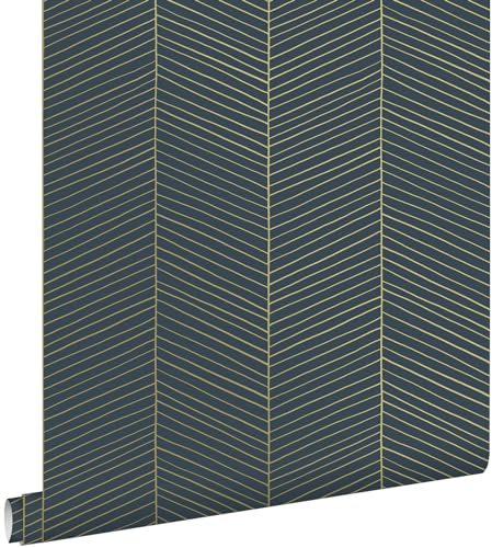 papier peint chevron bleu foncé et or 53 cm x 10.05 m - ESTAhome