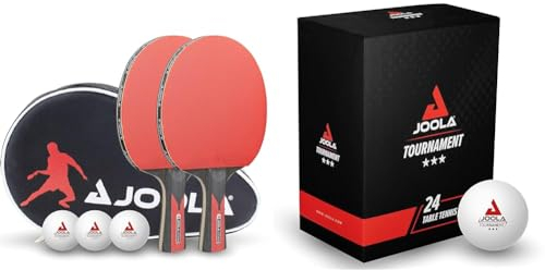 JOOLA Tischtennis Set Duo Carbon 2 Tischtennisschläger + 3 Tischtennisbälle + Tischtennishülle & Tischtennisbälle Tournament Selektierte 40+mm Durchmesser