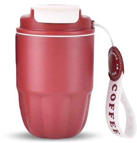 FYting Travel Mug,Coffee Cup,320ml Travel Mugs for Hot Drinks,Mini Insulated Coffee Mug,Stainless Steel Liner + Double Drinking Spout, Leak-Proof, for Christmas and Birthday Gifts (Red)