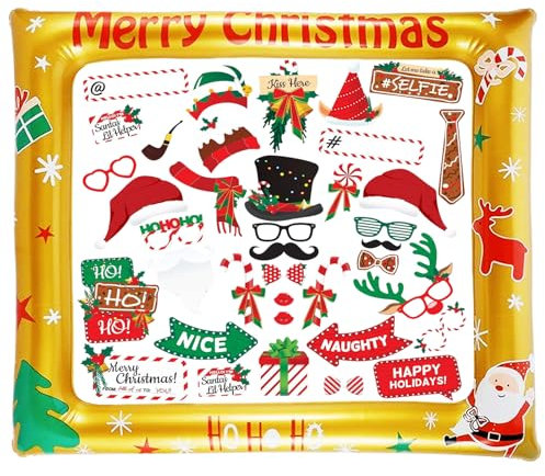 39 Stück Weihnachten Foto Requisiten, fotobox Accessoires Weihnachten mit Aufblasbare Fotorahmen, Weihnachtsfeier Fotorequisiten, weihnachtsparty deko, Party Zubehör, Foto Requisiten (Gold)