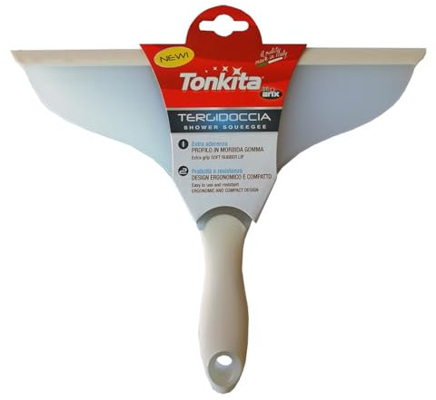 TONKITA | Essuie-Glace avec Profil en Caoutchouc Souple, spatule de Douche pour Douche, Tire à Eau pour Douche, fenêtres et Portes en Verre, Design Ergonomique et Compact - Fabriqué en Italie
