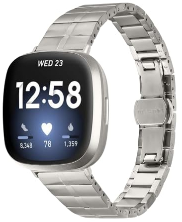 RuiRdot Armband Kompatibel mit Versa 4, Edelstahl Smart Armband Metallband Armband für Versa 3 / Versa 4 / Sense/Sense 2 (R06)