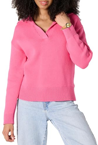 Amazon Essentials Donna Pullover Casual Stile Polo in Cotone Grammatura Alta, con Scollo a V, vestibilità Rilassata