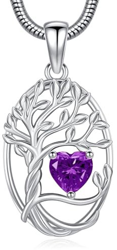 Eusense Collier Arbre de Vie Pendentif Pierre de Naissance Février Collier Coeur Cuivre Pendentif Arbre de Vie Bijoux Cadeau pour Femmes Dames Filles