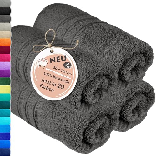 Lashuma Handtuch Set 4 Handtücher 50x100 cm, London Baumwolle Frottiertücher Set Anthrazit - Grau