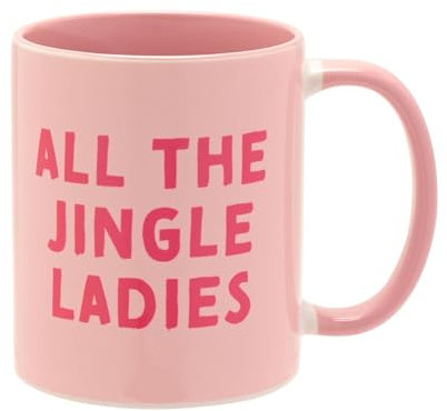 The Seasonal Gift Co - 'All The Jingle Ladies' Pink Handled Mug 11oz / 312ml - Whimsical Christmas Gifting & Homeware Present for Tea, Coffee & Holiday Festive Drinking.