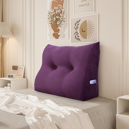 BNCKTRD Rückenkissen Keilkissen Rückenlehne Kissen für Bett Sofa Kopfteil Gepolstert Bettkissen Wandkissen Sofakissen Groß Rueckenkissen Couchkissen Dekokissen Kordsamt Lila 80cm