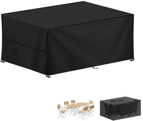 LAMUNI Garden Furniture Cover Waterproof Outdoor Rectangular Patio Table Set Covers, 420D Oxford Fabric Rattan Sofa Cover Windproof Outdoor Table Cover Anti-UV Patio Furniture Covers, 200x100x90cm