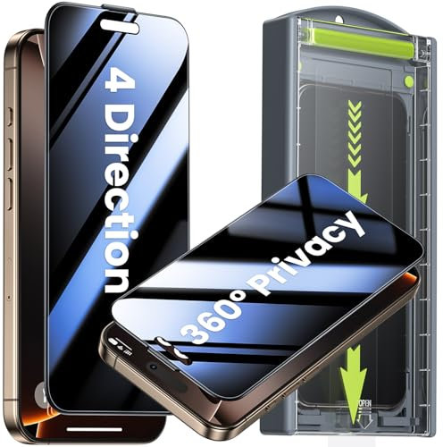 WSKEN for iPhone 16 Pro Max Privacy Screen Protector - [360°Anti Spy ][Auto Dust-Elimination] 3D Full Coverage Tempered Glass 9H Hardness Easy Installation,Bubble Free,Anti Fingerprint,2 Pack