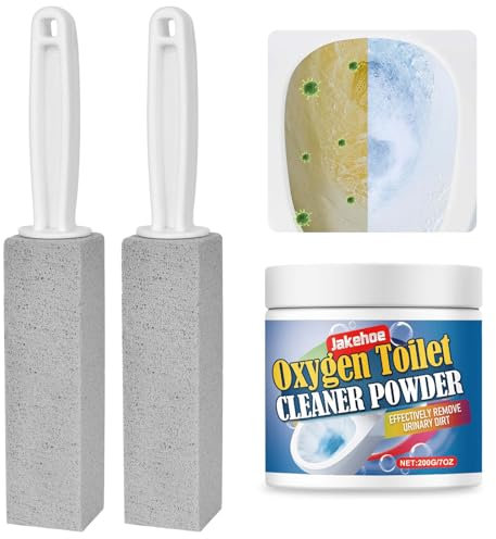 2 Pieces Pumice Stone Cleaning Stone with Handle, 200 g Toilet Cleaner Foaming Powder, Blocks Pumice Stone for Toilet, Cleaning Limescale Deposits, Mildew & Grills, Tiles