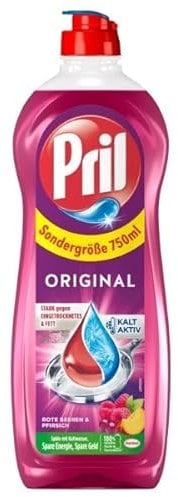 Pril Handspülmittel, hohe Fettlösekraft, brillanter Glanz, für Geschirr, Gläser und Töpfe, mit Verschlusskappe, 100% recyceltes Plastik 750ml (Beere)