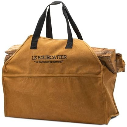 Borsa per il trasporto legna da ardere, robusta e resistente per tronchi, 60 x 46 x 26 cm da 50 litri. Cesto multiuso extra largo, accessorio per stufa, camino inserto o braciere barbecue (cammello)