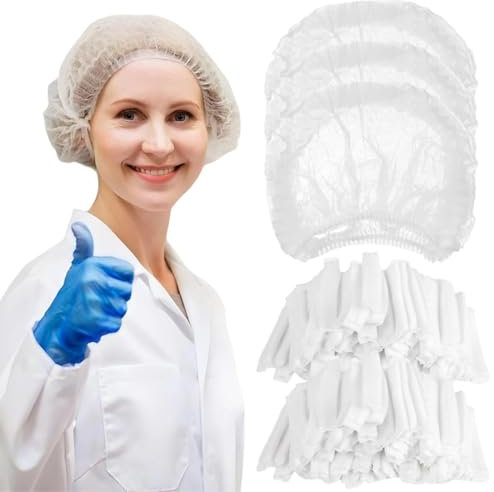 NHQZ 100 piezas de gorros desechables, gorros blancos desechables, gorro higiénico para hombres y mujeres, gorros protectores para el cabello para uso en cocina, medicina e higiene