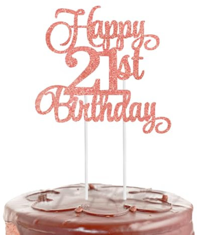 Beautiful 21-Year-Old Rose Gold Birthday Cake Topper - The Cake Topper Is A Double-Sided Sparkling Decoration for The Cake Surface Layer, Used for Birthday Parties And Anniversary Party Supplies.