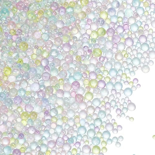 PATIKIL 1-3mm Mini Glass Bubble Beads 200g Tiny Iridescent Beads No Hole Water Droplet Balls for DIY Crafting Nail Art Resin Filler, Light Colors