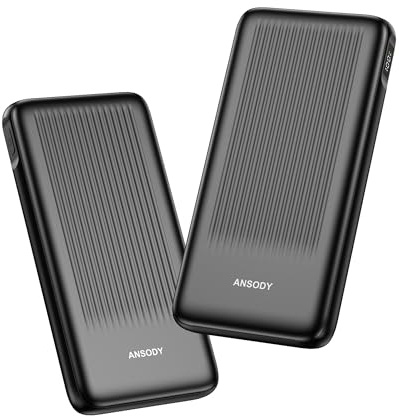 ANSODY 22.5W Powerbank 10000mAh 2 Stück, Akkupack Klein Aber Stark, LED Display kompatibel Externe handyakkus für iPhone 17 16 15 14 13 X Pro Max Mini Plus S25 iPad etc (Schwarz und Schwarz)