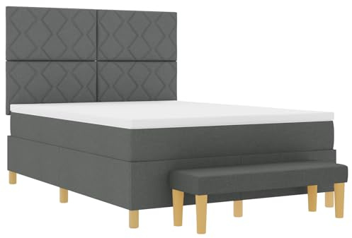vidaXL Boxspringbett mit Matratze Dunkelgrau 140 x 200 cm Stoff, Moderner Boxspring-Bett, rechteckiger Rahmen, stylisches Schlafzimmermöbel, bequem schlafen, langlebige Schaumstoffmatratze