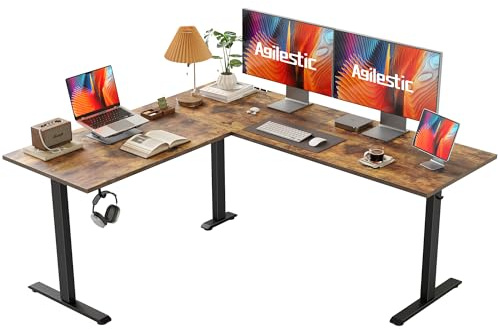 Agilestic L-shaped Height-Adjustable Desk with dimensions 150 x 125 cm, Ergonomic Computer Desk with Stand and Sit, Designed for Corner Spaces, Brown