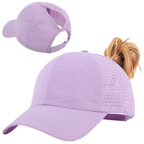 Enwokran Casquette de Baseball Femme, Queue de Cheval été Réglable Chapeau Séchage Rapide Respirante Anti-Soleil UV pour Running Golf Cyclisme Randonnée Sports D'extérieur (Violet Clair)