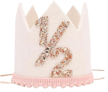 JIHUOO Glitzernde Krone für 1/2 Geburtstag, 6 Monate, Baby-Mädchen, halber Geburtstag, Mütze, kleine Prinzessin, Kuchen-Smash-Krone, Stirnband, 6 Monate alte Dekorationen, halber Weg zu einer