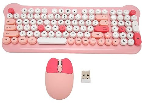 Asixxsix Clavier et Souris sans Fil, 98 Touches Rondes rétro avec Souris Mignonne, récepteur USB 2,4 GHz, pour w i n d o w s 98, PC, Ordinateur Portable, Ordinateurs de Bureau (Pink)