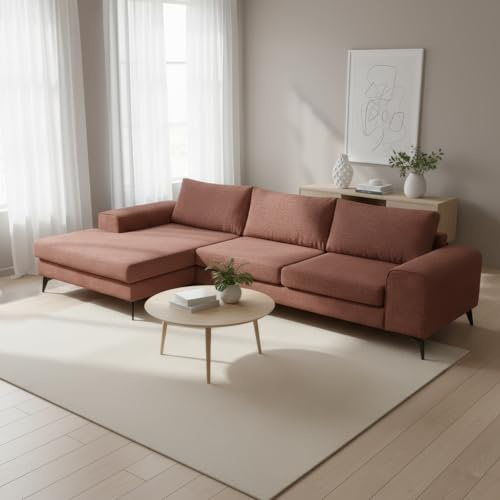 Abakus Direct | Venice Corner Sofa – Modern L-Shaped Sofa with Basket Weave Fabric, Scatter Back Cushions, Left or Right Hand Facing – Available in 9 Colours (Burgundy, Left Hand Facing)