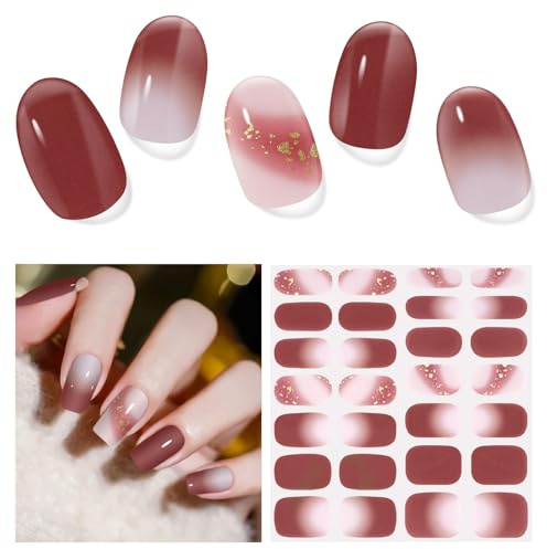 Pellicola per unghie UV indurente – 28 pezzi UV gel per unghie Autunno Inverno Pellicola autoadesiva Nail Sticker Autunno Rosso Art Stickers DIY per donne (gradiente di colore rosso)